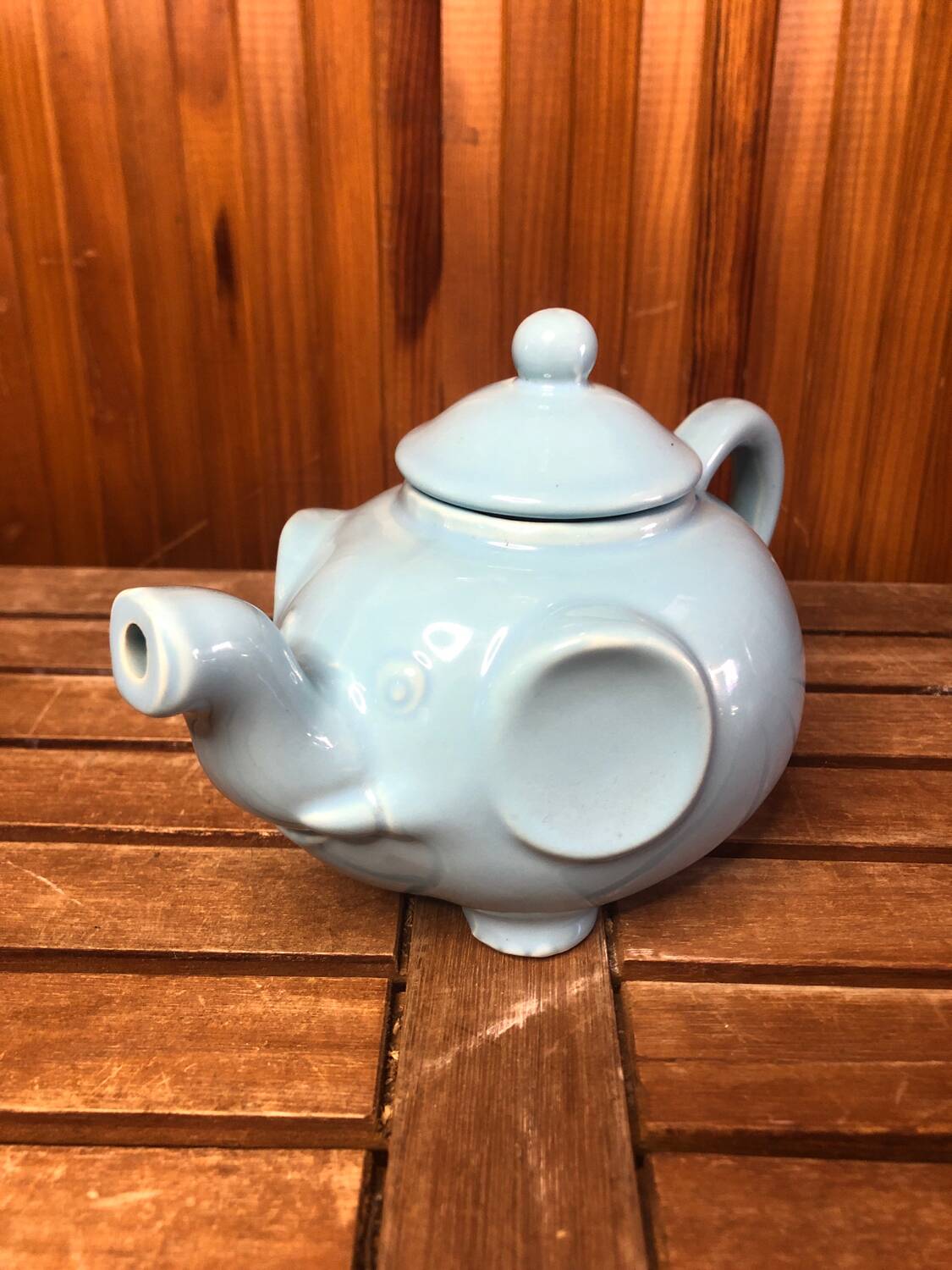 Old Teapot Elephant Shape Ceramic Sky Blue Vintage #A472b