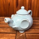Ancienne théière forme éléphant céramique bleu ciel vintage #a472b