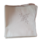 Lot de 12 serviettes en lin bis avec broderie fleur