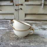 2 Villeroy & Boch Mettlach Ivory and Gold Cups and Saucers
