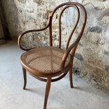 Thonet armchair with bent wood and caning