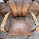 5 bridge armchairs in art deco leather