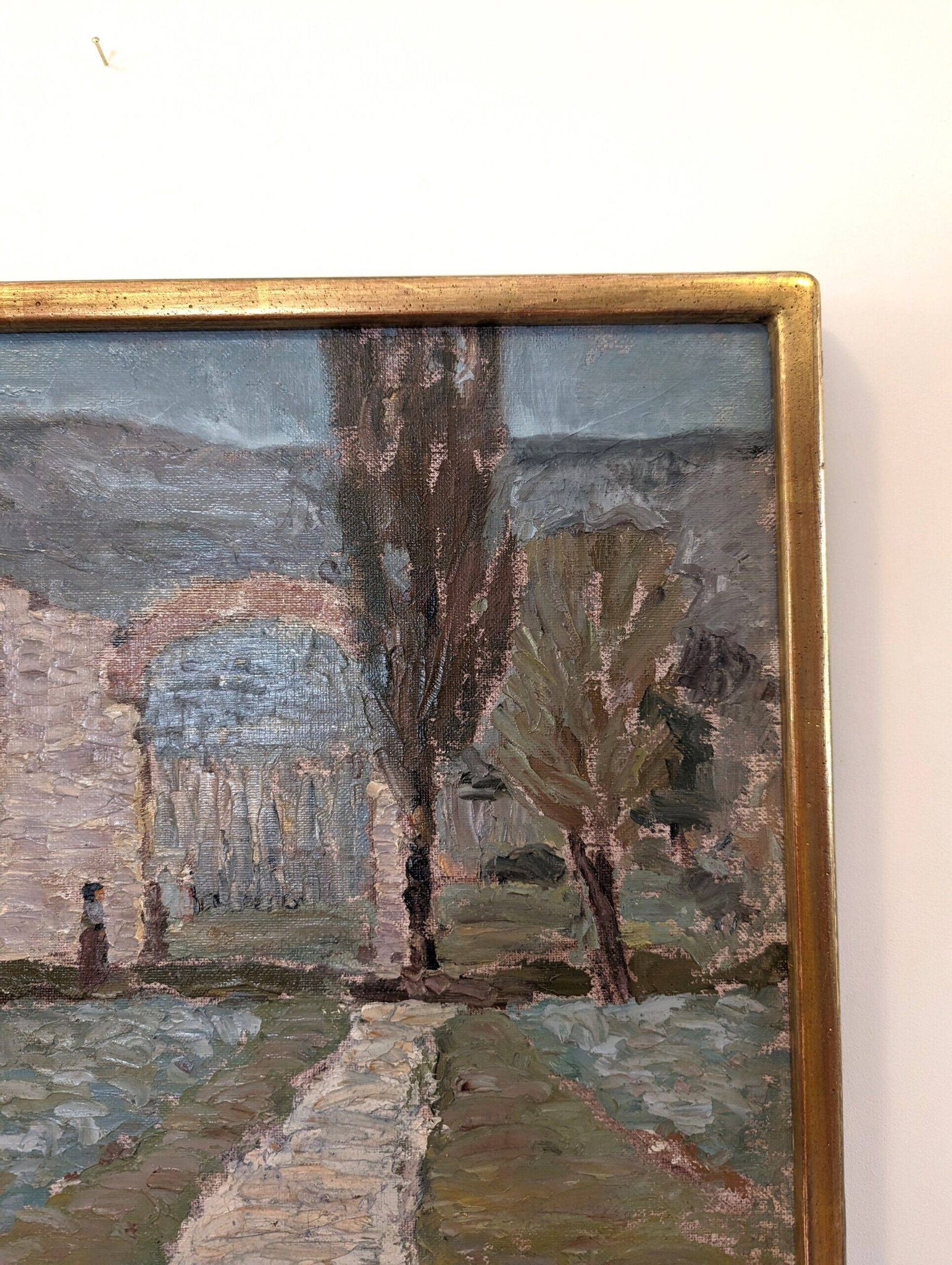 Mid-Century Modern Swedish "Italian Valley" Vintage 1967 Oil Painting, Framed