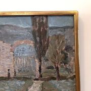 Mid-Century Modern Swedish "Italian Valley" Vintage 1967 Oil Painting, Framed