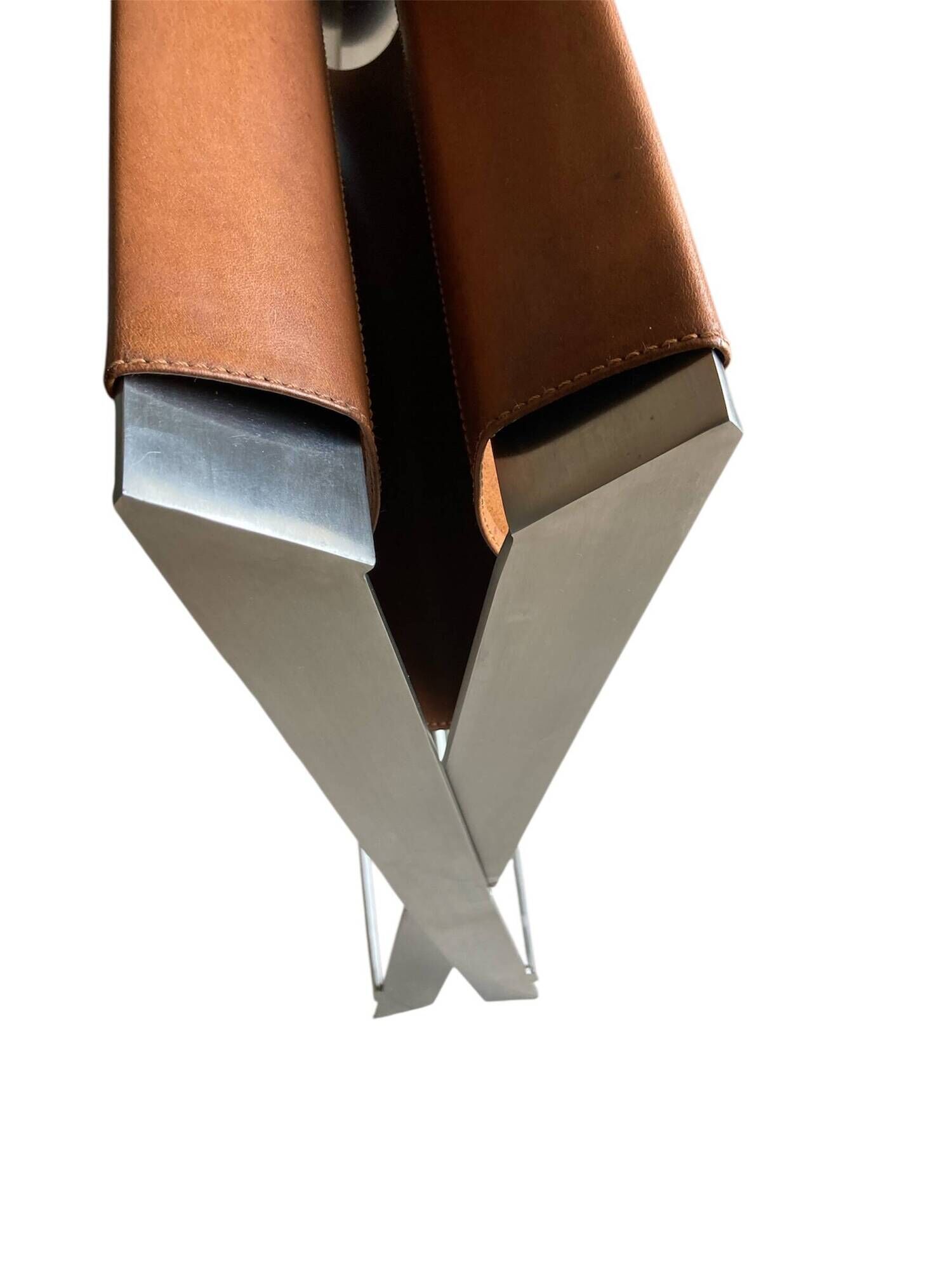 FOLDING STOOL KNOWN AS "PLOYANT" IN BRUSHED STEEL AND LEATHER, SIGNED AMAURY WATINE