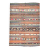 5x8 Orange Blue Striped Turkish Vintage Kilim Rug 170x245Cm