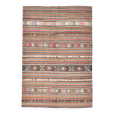 Tapis Kilim turc vintage rayé orange et bleu 5x8 170x245 cm