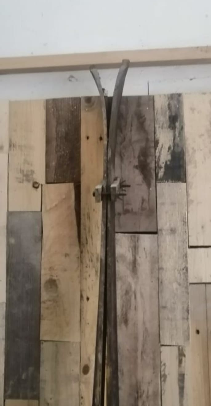 Pair of wooden ski & vintage ski poles year 1940