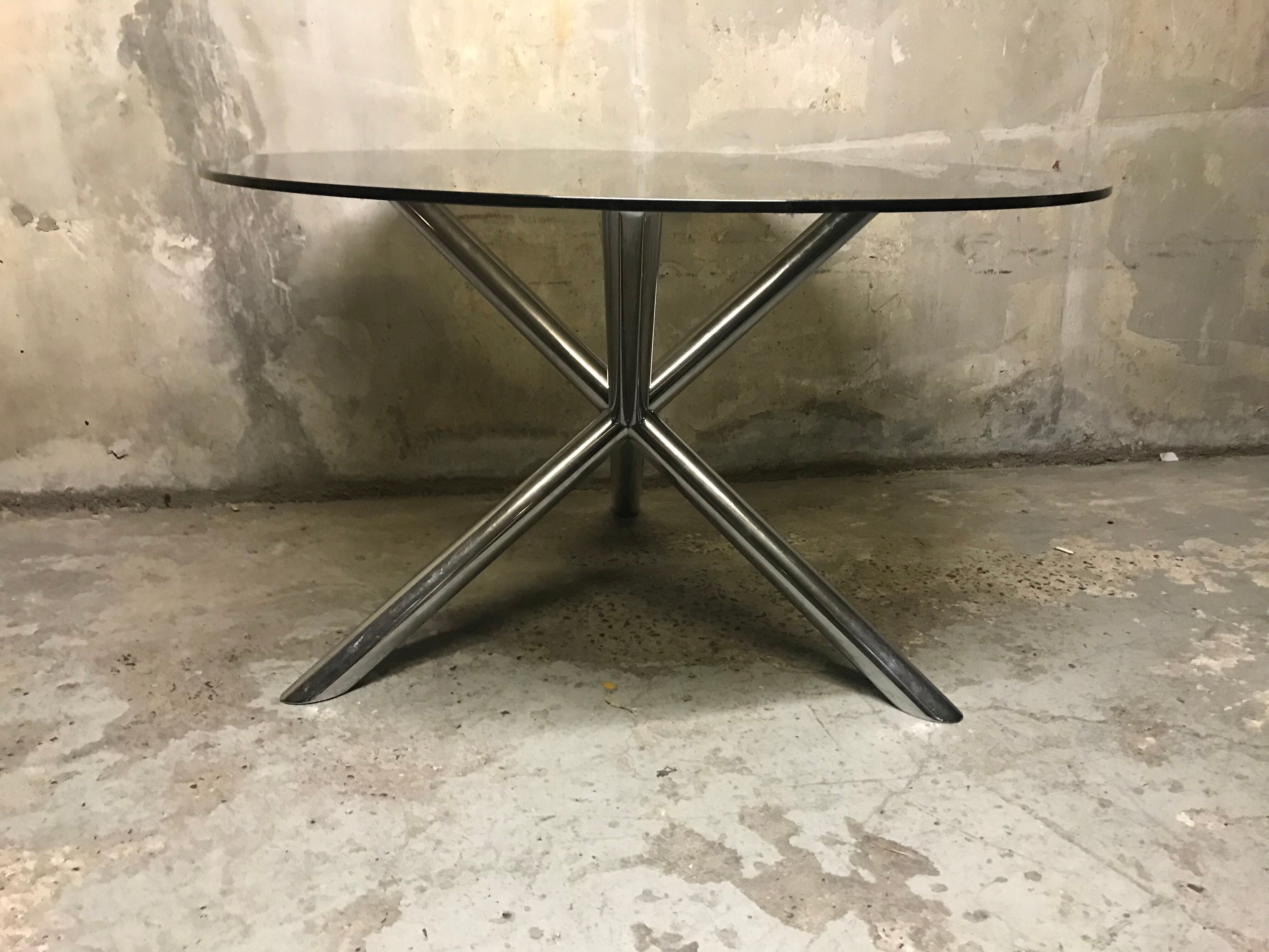 Vintage  glass and chrome round dining table 1970