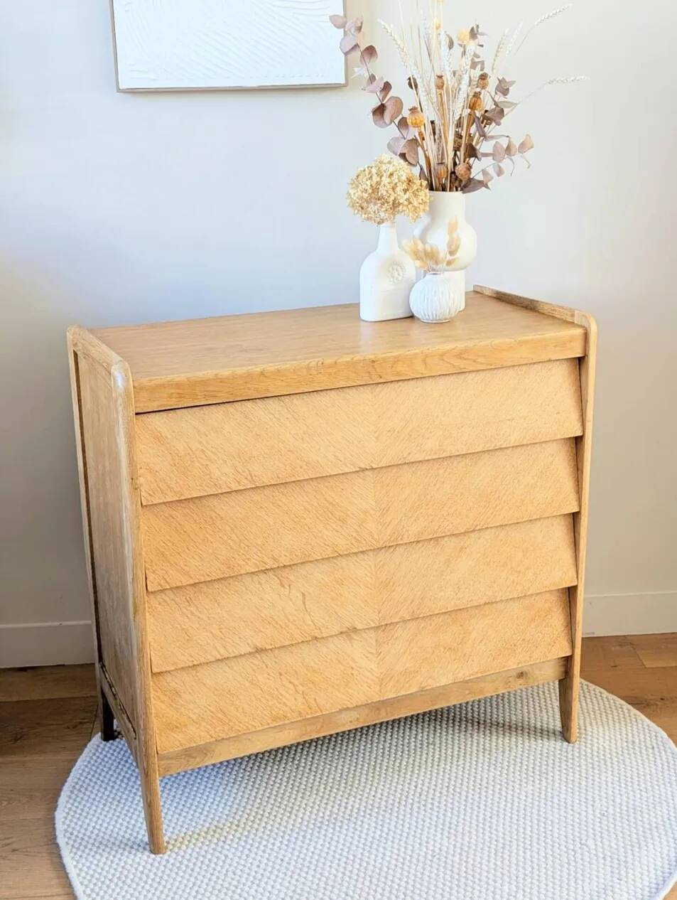 Commode vintage rénovée, années 50-60, chêne blond