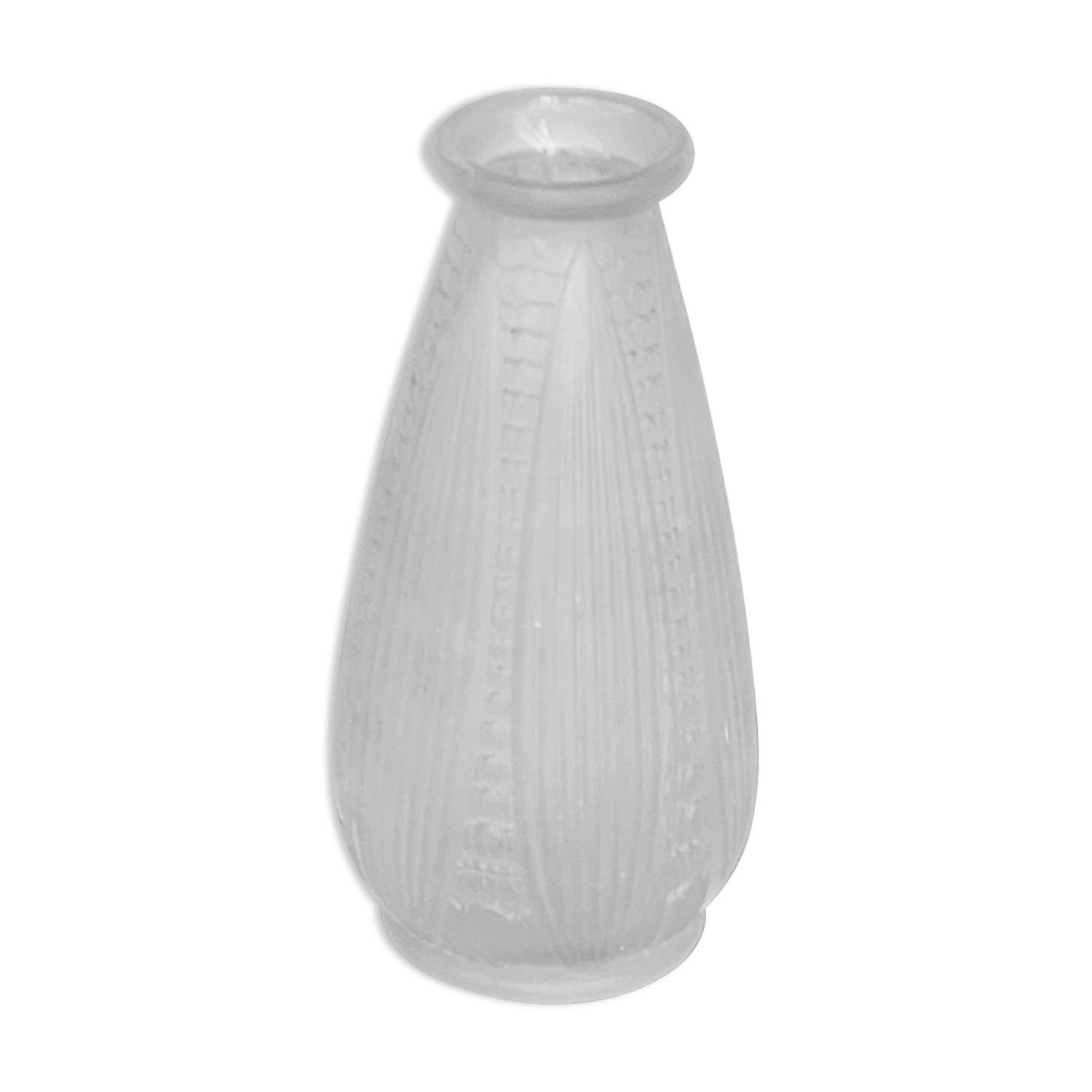 Hyacinth vase in frosted glass art deco foliage pattern