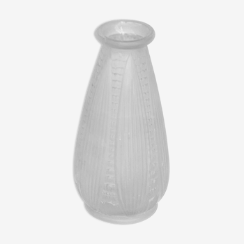 Vase à jacinthe en verre dépoli art deco motif feuillage