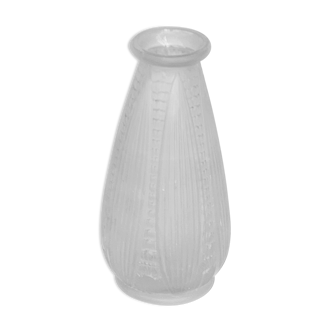 Hyacinth vase in frosted glass art deco foliage pattern