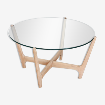 Round Coffee Table - Glass top and beech base