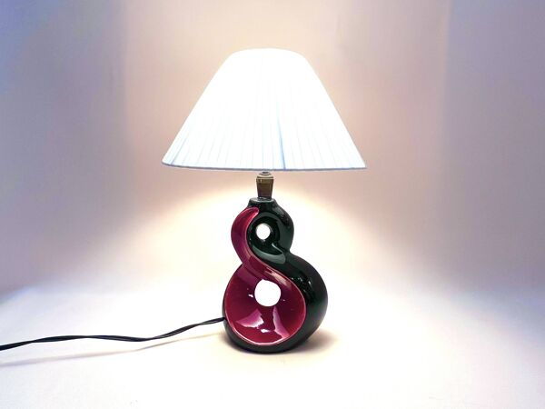 Lampe de chevet céramique rouge et noir 8 Vallauris années 50 1950 vintage