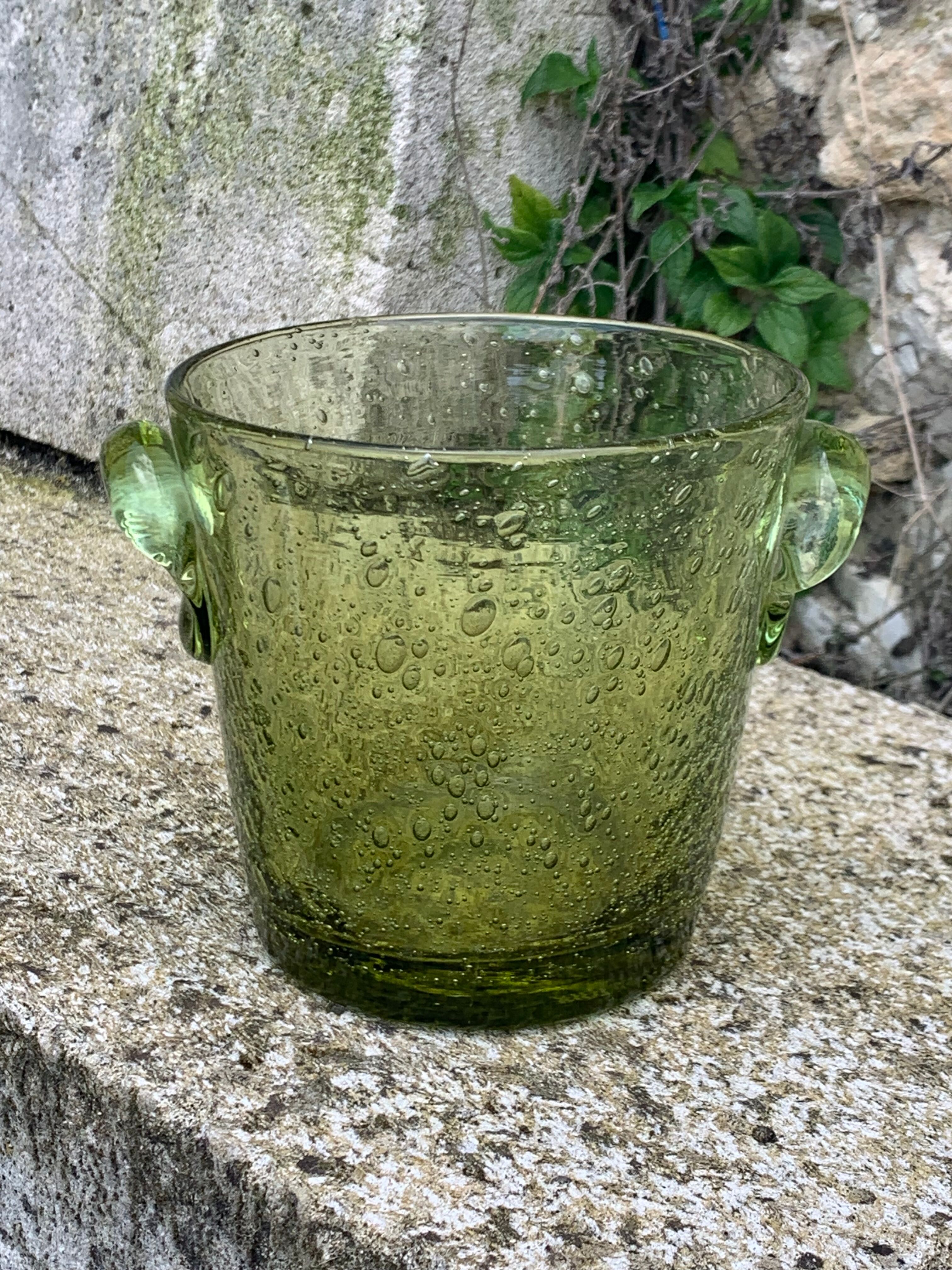 Blown glass ice bucket signed Biot Collector