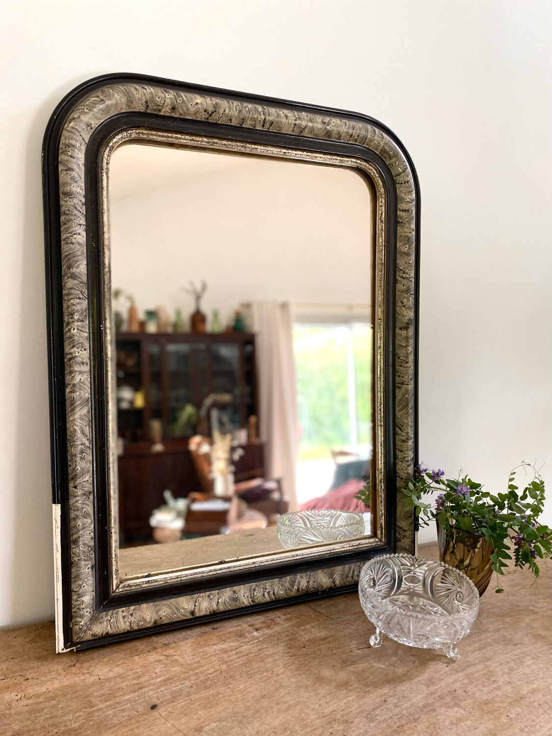 Louis philippe antique mirror with marbled plate