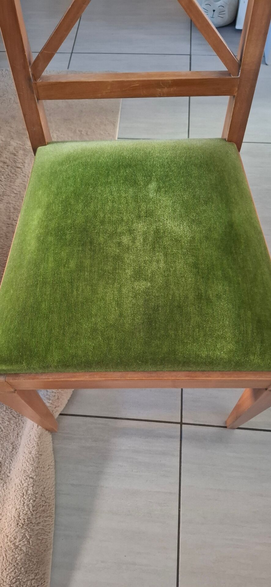 6 Chaises bois assise velours vert