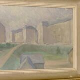 Original Swedish oil painting on canvas "Silent Houses" – vintage and framed