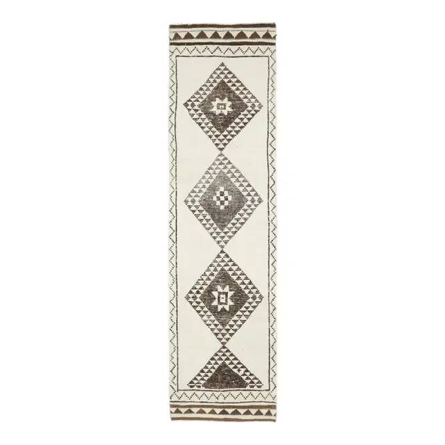 Vintage Turkish Oushak Handmade Wool Cotton White Runner Rug 90x345