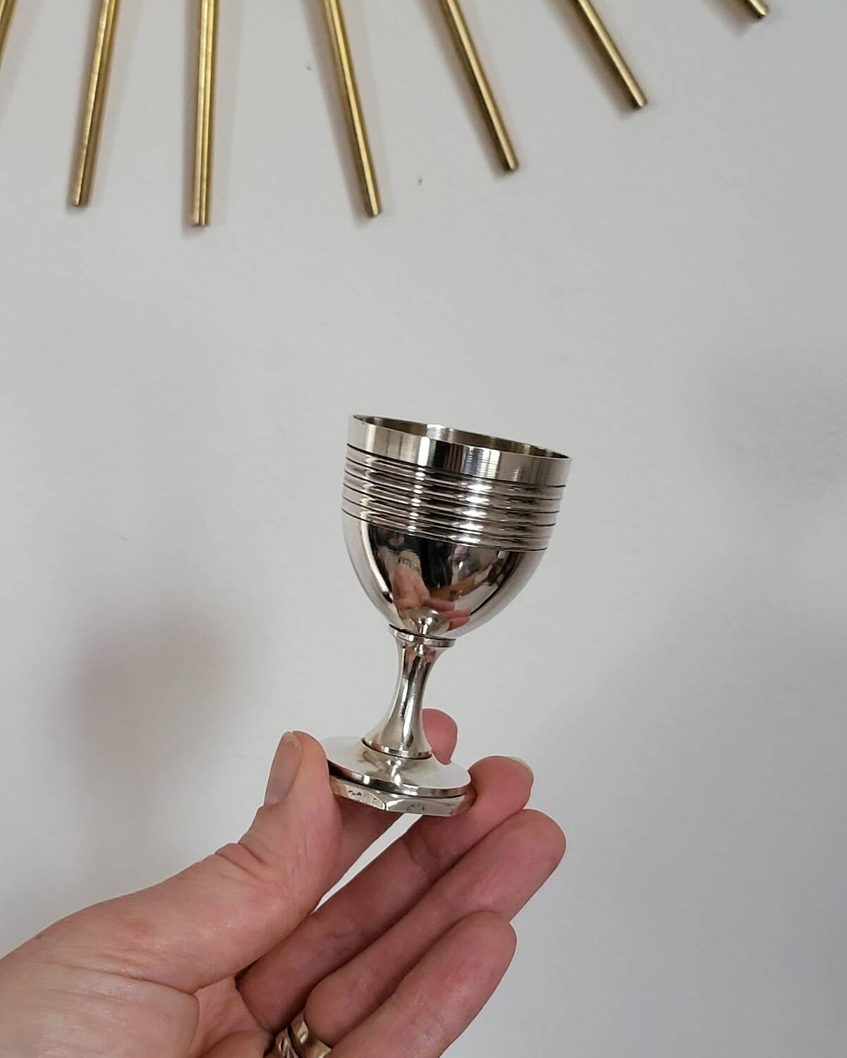 Egg Cup and Small Spoon in Silver Metal