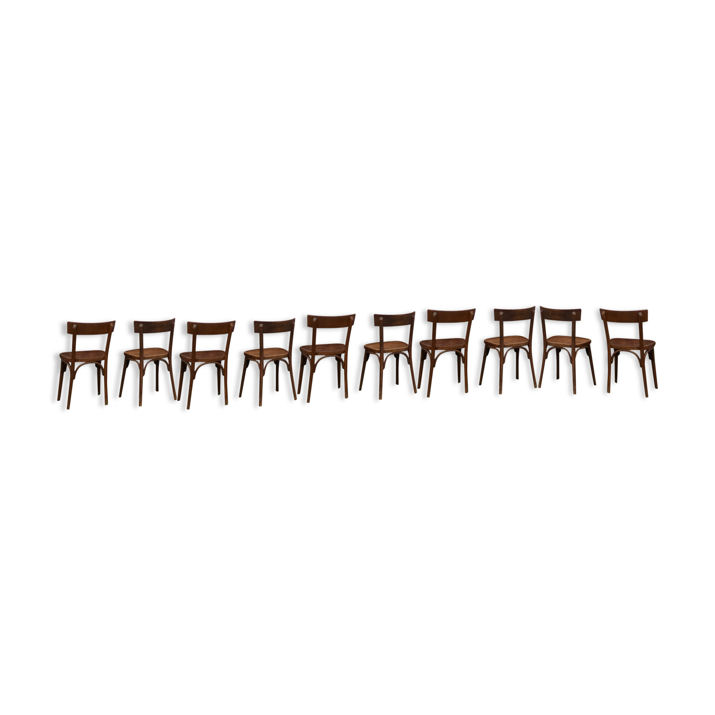 Series of 10 vintage bentwood curved wood bistro chairs