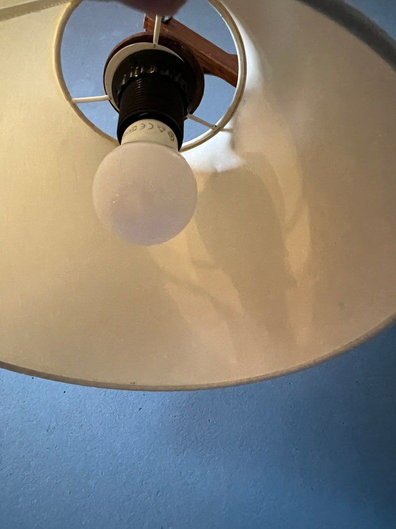 Wall lamp scissors in teak wood lampshade beige