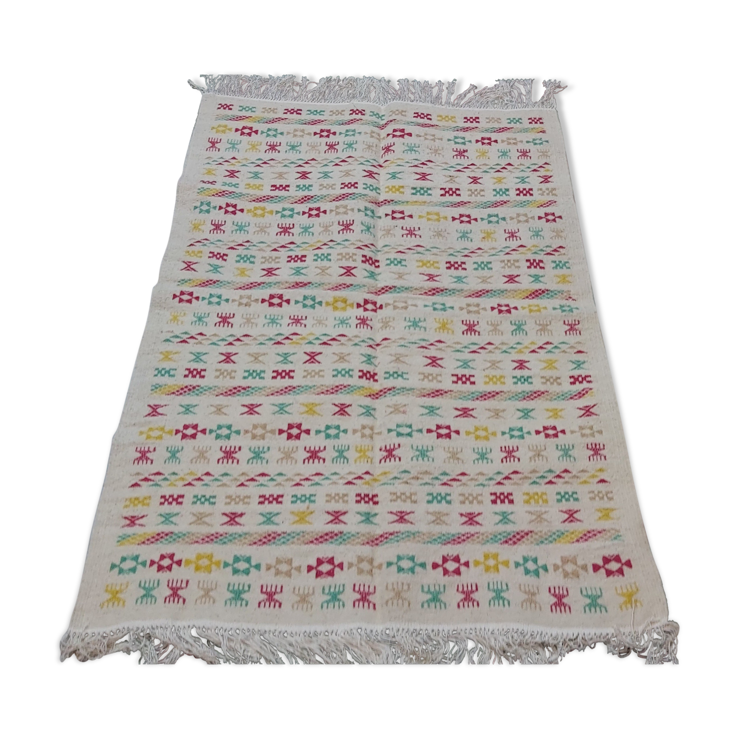 Berber multicolored green red white carpet  180x120cm