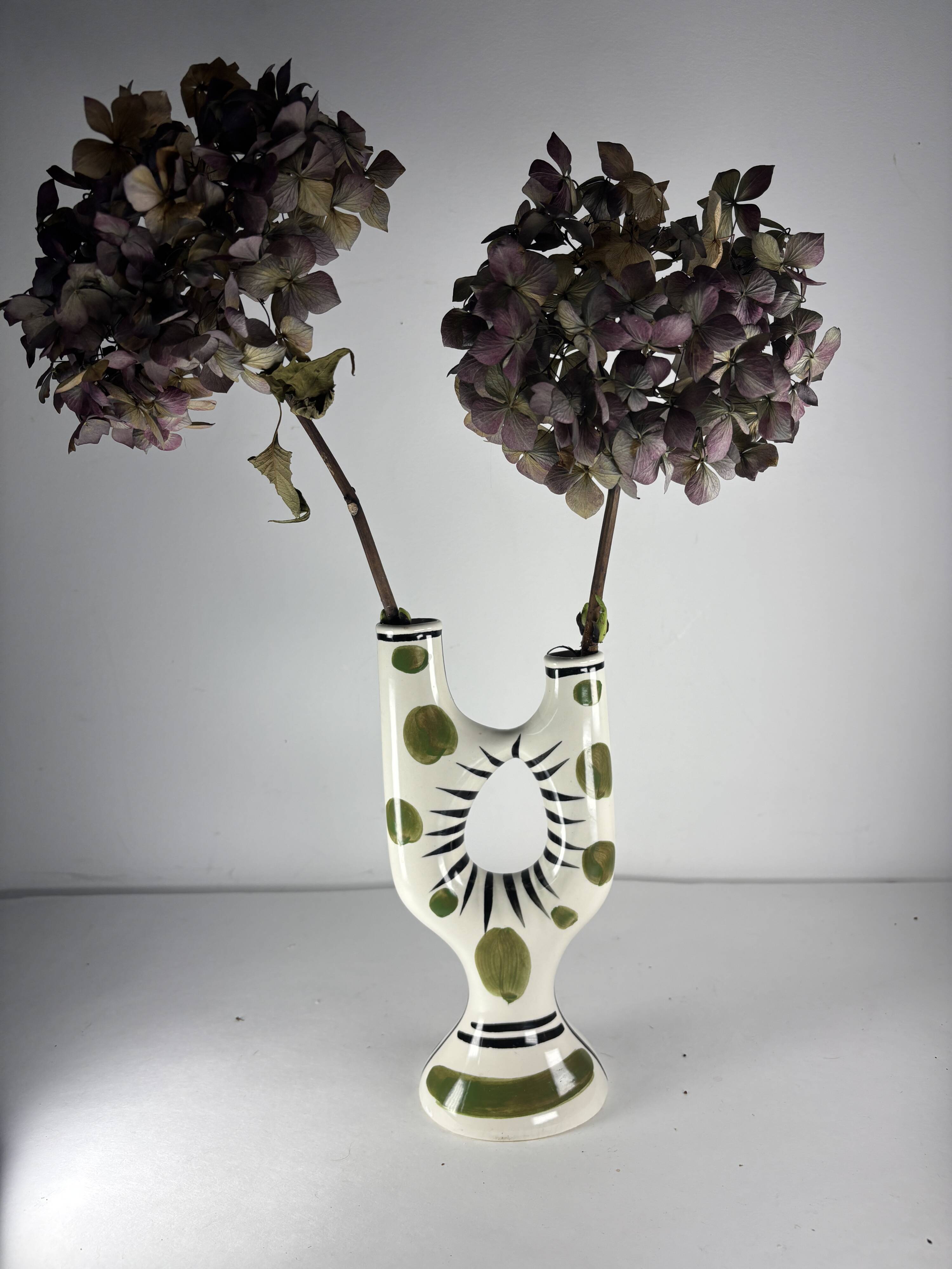 Vintage Revernay vase from the 1950s – glazed ceramic – double horn shape