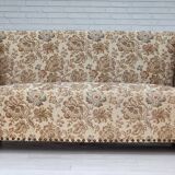 Canapé 2 places danois des années 1950, tissu en beige/marron, bois de chêne.