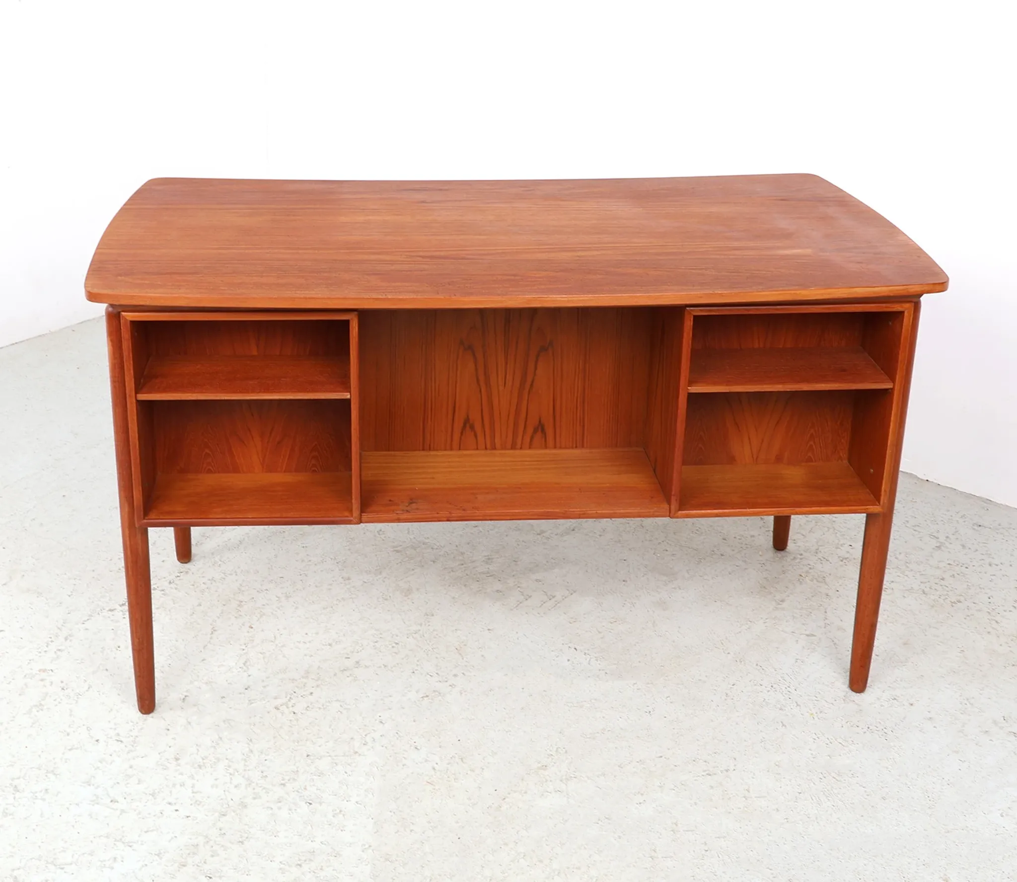 Danish teak writing desk with open storage compartment, 1960s