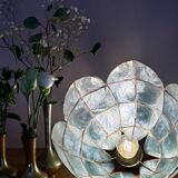 Vintage pendant light in blue mother-of-pearl and brass.