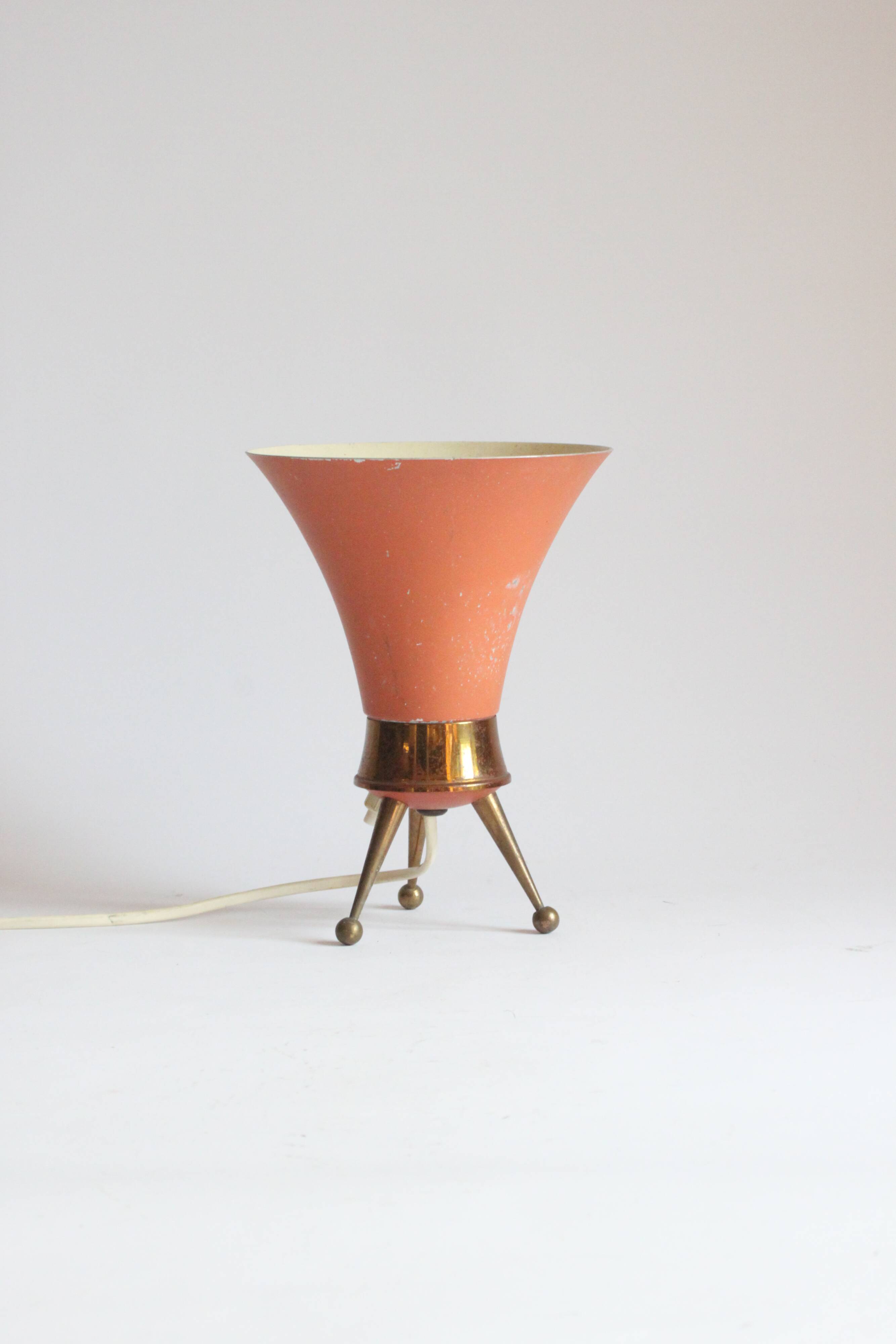 Brass tripod table lamp, 1950s