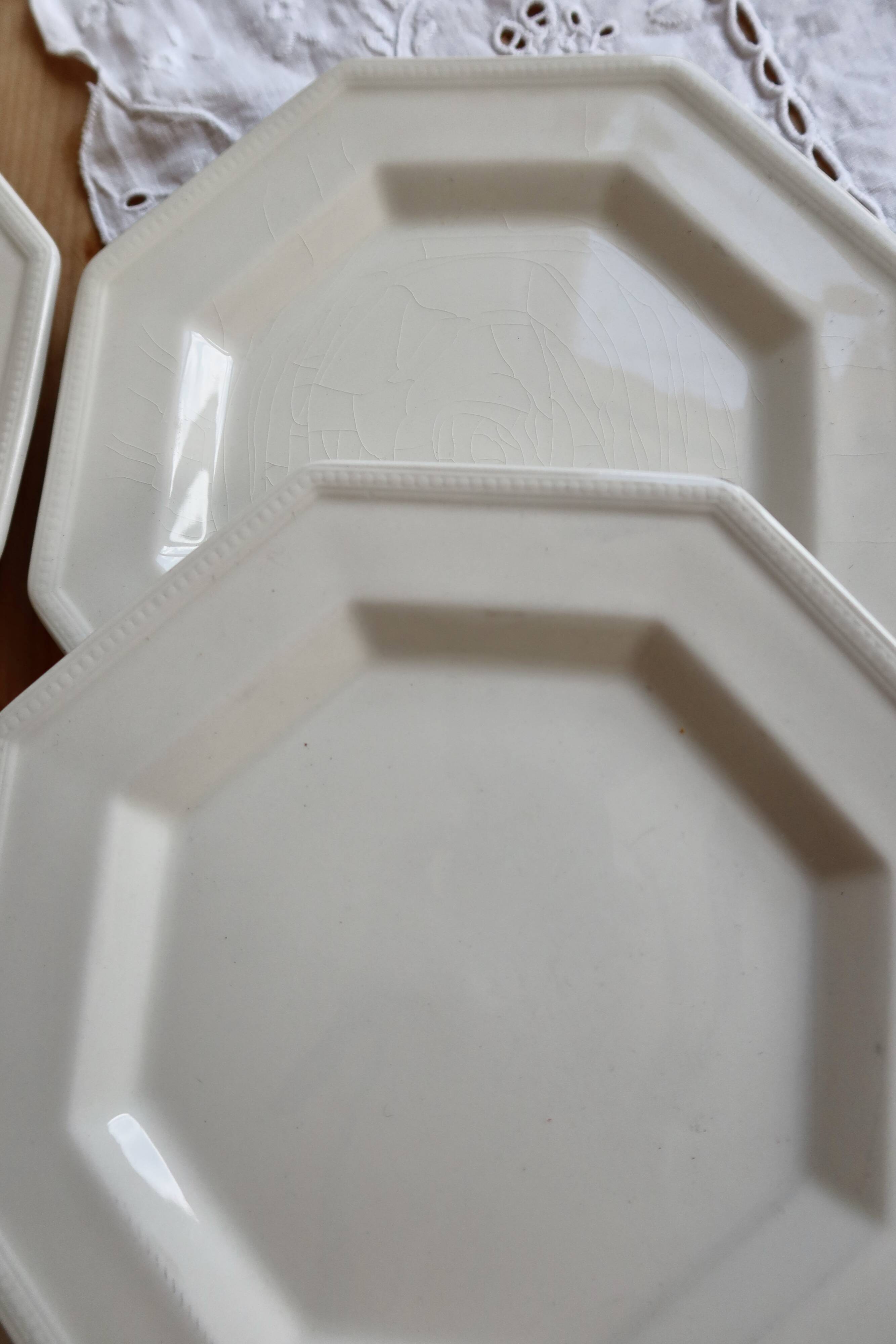 6 vintage octagonal pearl-edged porcelain dessert plates - Johnson Brothers