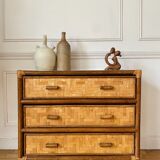 Rattan and vintage bamboo chest of drawers