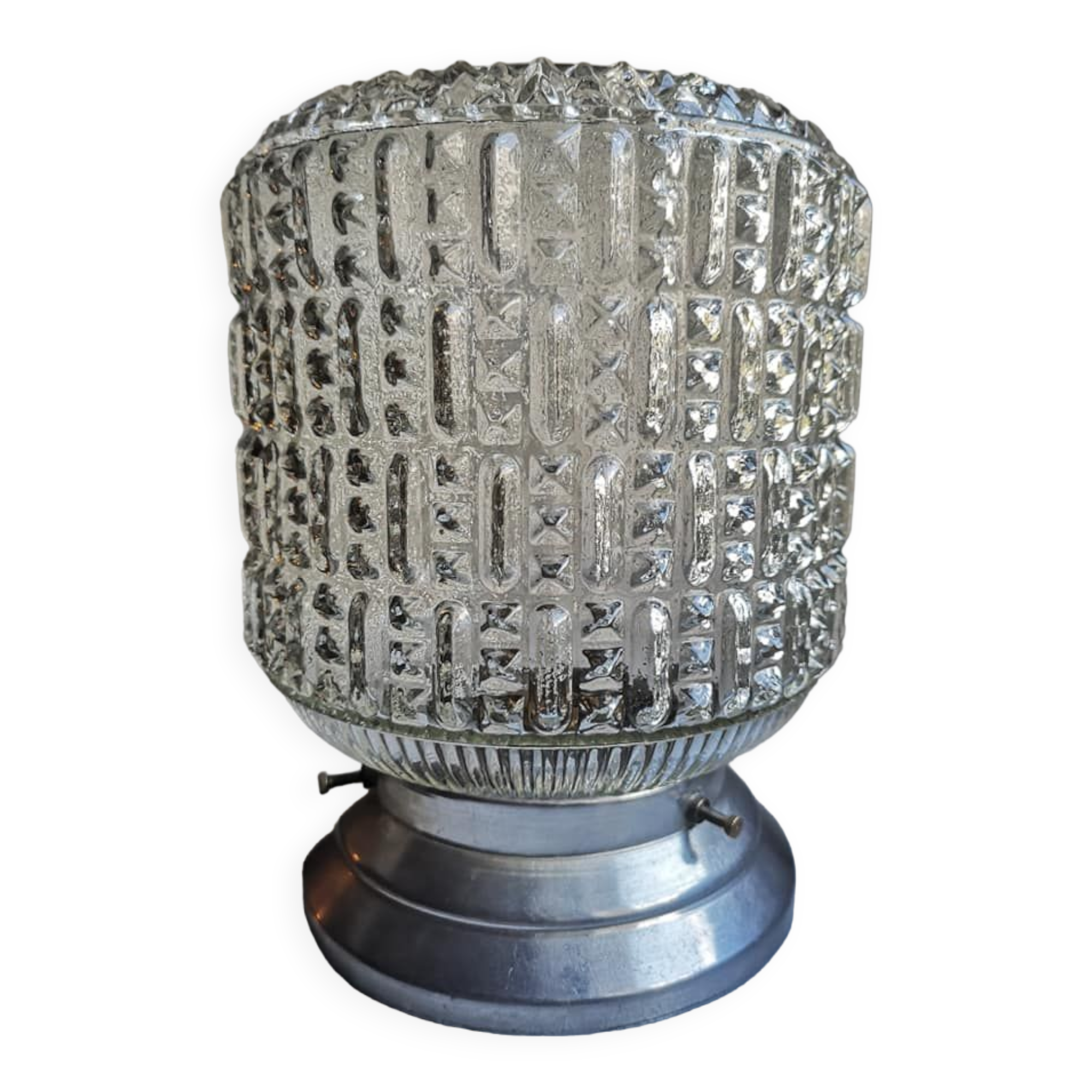 Plafonnier ancien applique vintage en verre blanc pointe diamant  1960 ø 14 cm 1970 vintage