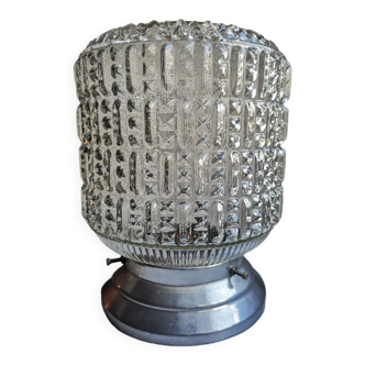 Plafonnier ancien applique vintage en verre blanc pointe diamant  1960 ø 14 cm 1970 vintage