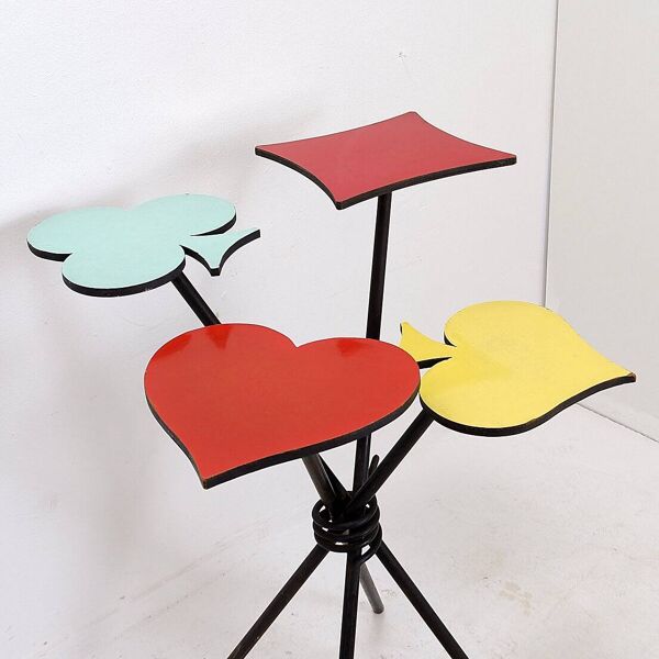 Table d'appoint trèfle, pique, coeur, carreau, Italie 1960