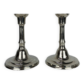 Pair of vintage silver-colored metal candlesticks