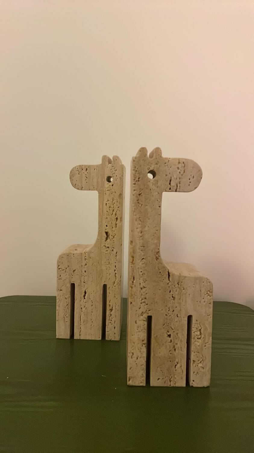 Travertine giraffe bookends, Fratelli Mannelli, Italy, 1970s