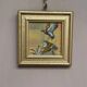 Mid-Century Oil on Panel “ Birds” by Unkown, Vintage & Framed 11 × 11 cm