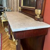 Italian Empire Mahogany and Parcel Gilt Console with Mirror and Carrara Marble Top, Late 18th Century