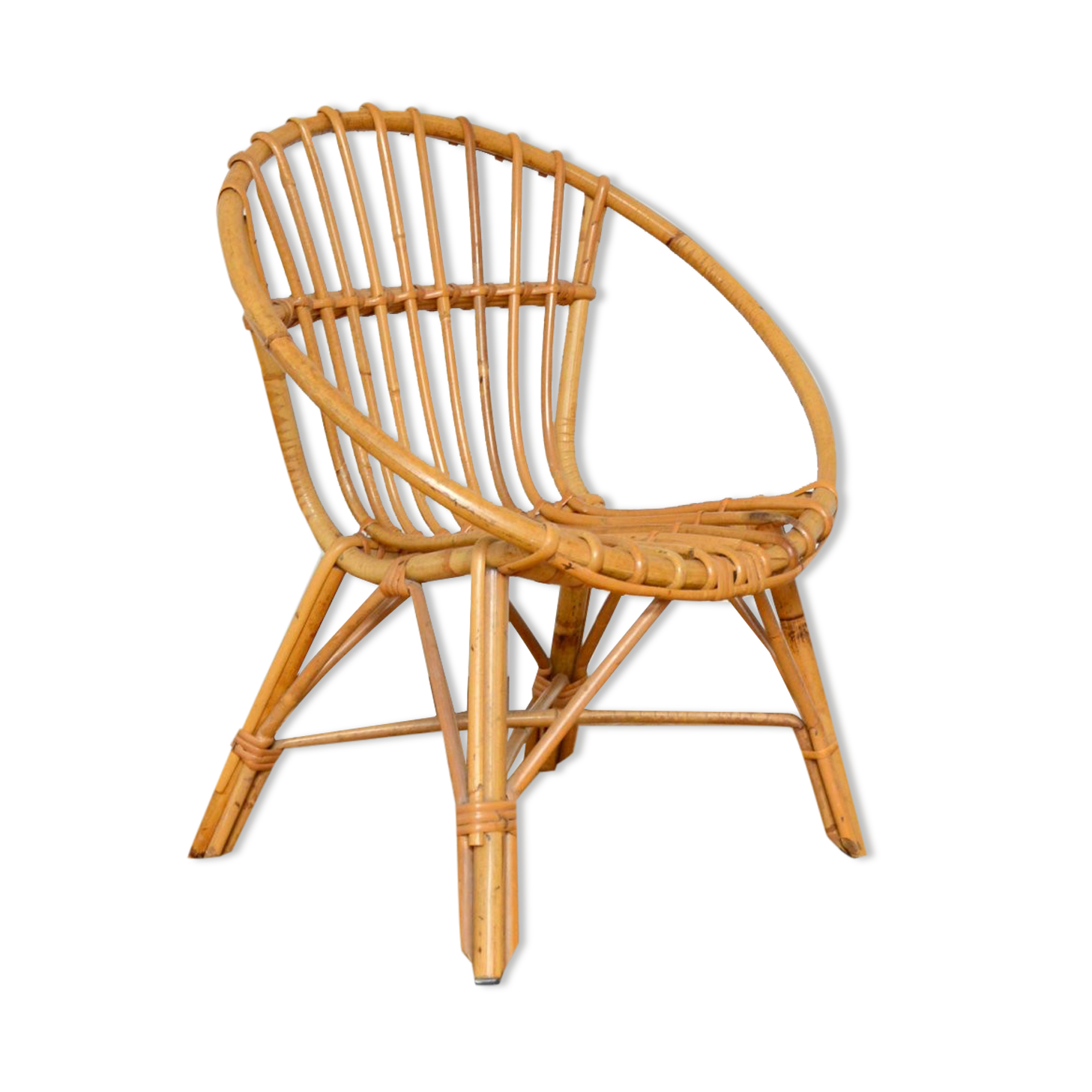 Children's shell armchair in rattan 1960s