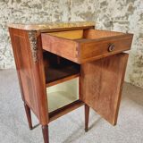 Antique French mahogany and walnut bedside table with marble top