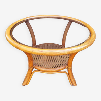 Round coffee table in cane and bamboo, vintage 1960