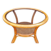 Table basse ronde en cannage et bambou, vintage 1960