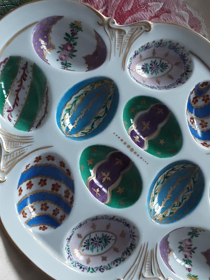 Hand-painted "mimosa" egg dish