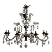 Antique metal and glass chandelier with 8 lights, Italy, 19th century.