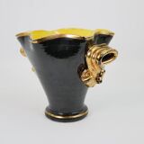 Large black and gold ceramic vase from Vallauris