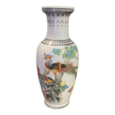 Ancient Chinese vase with porcelain bird green family 20th